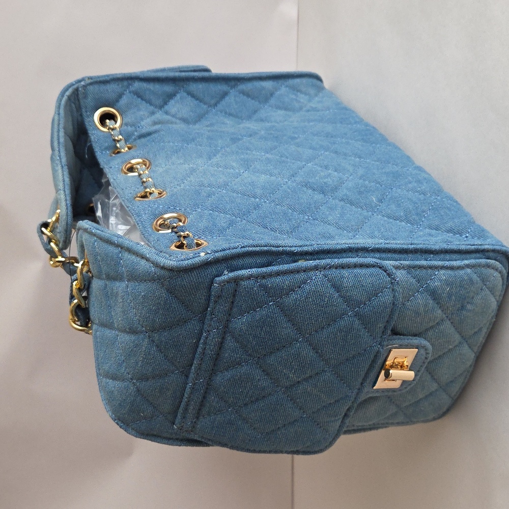 NWT Quilted Denim Chain Shoulder Chain Bag - Picture 4 of 10